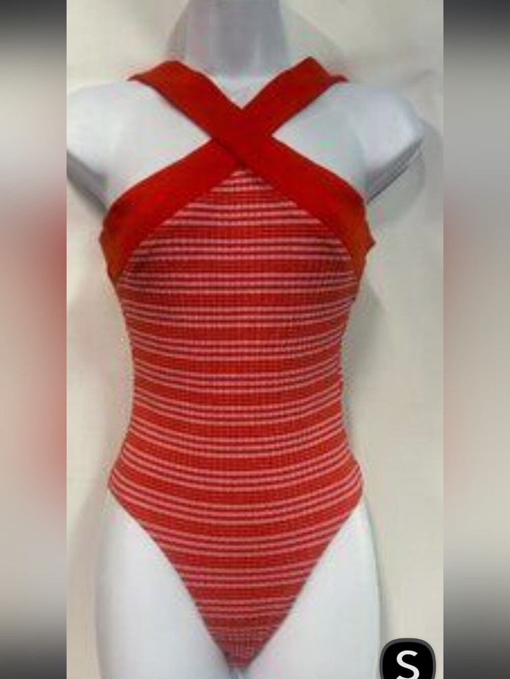 Zara Red Striped Cross-Halter Bodysuit